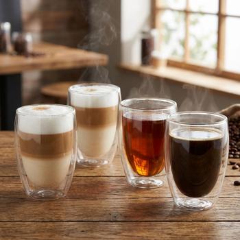 Set of 4 double-walled coffee glasses, 350 ml each, floating effect, heat-resistant barista glass, cappuccino, latte macchiato, tea