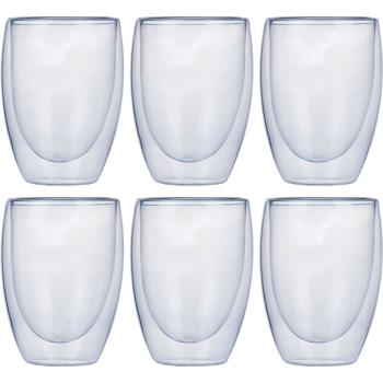 Preview: Set of 6 Double-Walled Coffee Glasses, 350 ml each, floating effect, heat-resistant barista glass, cappuccino, latte macchiato, tea