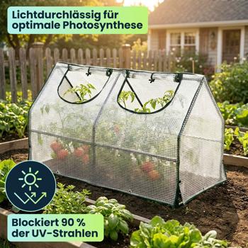 Preview: Folien-Gewächshaus 120x60x60 cm, Tomatenhaus mit A-Dach, 16mm verzinkter Stahl, 140g/m² PE-Folie, UV-Schutz & 2 Fenster mit Reissverschluss