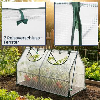 Preview: Folien-Gewächshaus 120x60x60 cm, Tomatenhaus mit A-Dach, 16mm verzinkter Stahl, 140g/m² PE-Folie, UV-Schutz & 2 Fenster mit Reissverschluss