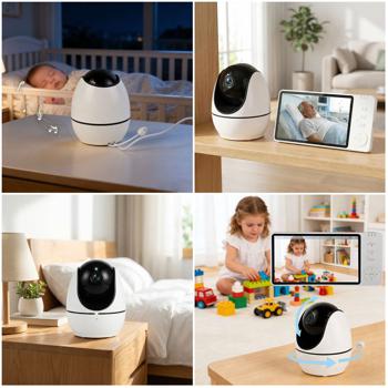 Preview: Caméra de surveillance HD avec moniteur, orientable et inclinable : émetteur SOS sans fil, fonction interphone, vision nocturne – idéale pour seniors