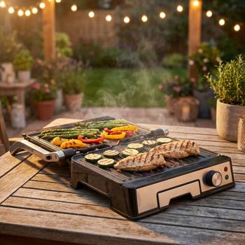 Preview: Grill a contatto potente da 2000 W con rivestimento antiaderente – ideale come pratico grill da tavolo per bistecche succose e sandwich