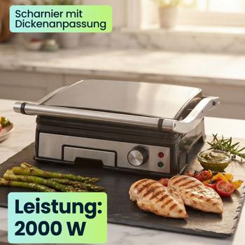 Preview: Leistungsstarker Kontaktgrill mit 2000W und Antihaftbeschichtung – Ideal als praktischer Tischgrill für saftige Steaks und Sandwiches