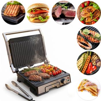 Preview: Grill a contatto potente da 2000 W con rivestimento antiaderente – ideale come pratico grill da tavolo per bistecche succose e sandwich