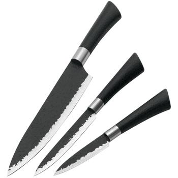 Preview: Profi Küchenmesser Set 3-teilig – Edles Hammerschlag Design in Schwarz mit ergonomischem Griff & Transportbox - maximale Leistung & präzise Schnitte