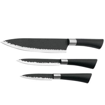 Preview: Profi Küchenmesser Set 3-teilig – Edles Hammerschlag Design in Schwarz mit ergonomischem Griff & Transportbox - maximale Leistung & präzise Schnitte