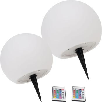 Preview: Set di sfere luminose solari LED, Ø20 e Ø30 cm, RGBW con telecomando, 60 lm, IP67. Sfera luminosa con cambio di colore per giardino e terrazza, resistente alle intemperie e senza cavi