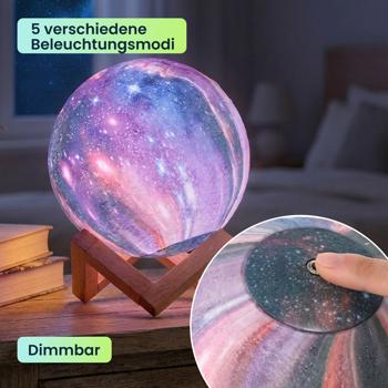 Preview: 2er-Set 3D Galaxy Mond Lampe 15cm mit 16 Farben – Dimmbare LED Mondlampe inklusive Fernbedienung und Holzständer - Akku Nachtlicht & Deko