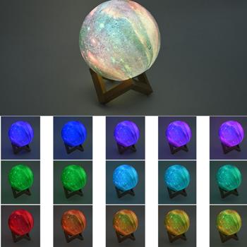Preview: Set of 2 3D Galaxy Moon Lamps 15 cm with 16 colors – Dimmable LED moon lamp including remote control and wooden stand - rechargeable night light & decor