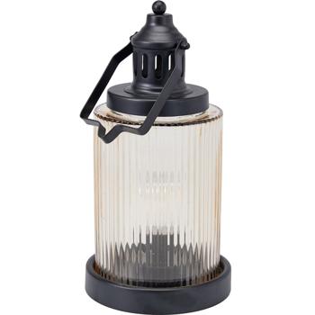 Preview: Stilvolle LED Laterne Glas Amber 14,5x27,5 cm, Schwarz, Metall – Edle Retro Dekoleuchte mit Timer für gemütliches Balkon & Garten Deko