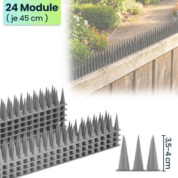 Preview: 24er Set Taubenspikes Grau 10,8m - Effektive Vogelabwehr aus Polycarbonat - 3-reihige Abwehrspikes gegen Tauben, Möwen, Marder, Katzen & Eichhörnchen
