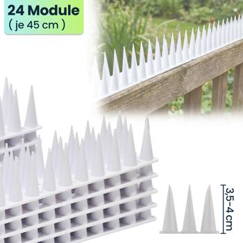 Preview: 24er Set Taubenspikes Weiss 10,8m - Effektive Vogelabwehr aus Polycarbonat - 3-reihige Abwehrspikes gegen Tauben, Möwen, Marder, Katzen & Eichhörnchen