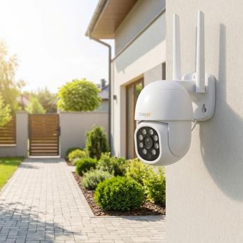 Mini caméra WLAN d’extérieur : caméra de surveillance Full HD 3 MP orientable, 5,8 GHz, commande via app, vision nocturne couleur, IP65 résistante aux intempéries, communication bidirectionnelle