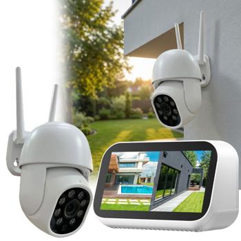 Set mini caméra de surveillance professionnel : caméra extérieur 3MP HD ultra nette avec moniteur tactile, app intelligente, rotation 355°, audio bidirectionnel et puissante vision nocturne