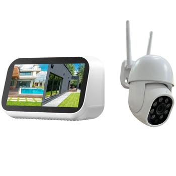 Preview: Set mini caméra de surveillance professionnel : caméra extérieur 3MP HD ultra nette avec moniteur tactile, app intelligente, rotation 355°, audio bidirectionnel et puissante vision nocturne