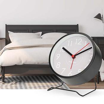 Preview: Lautloser Analoger Wecker in Schwarz – Kompakter Retro Tischwecker ohne Ticken, Modernes Design, Grau-Analog-Zifferblatt, Quartz Uhr