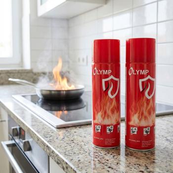 Set of 2 fire extinguishing sprays (500 ml) for kitchen, home, car – universal fire extinguisher, easy to use, cools effectively, tested according to BS 6165:2002 – maximum safety