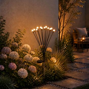 Preview: Solar firefly light for the garden: 12 movable light globes with 2 modes, ground spike for atmospheric garden lighting, 65 cm height, weather‑resistant & decorative