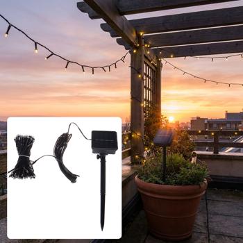 Solar string lights with 100 warm white LEDs for outdoor use: 12.5 m total length, automatic dusk sensor, ideal for garden, balcony & terrace
