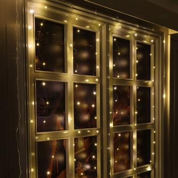 Preview: Lot de 2 élégants rideaux lumineux LED 3 x 3 m, 300 LED blanc chaud chacun : télécommande, 8 modes, intensité réglable, minuteur & USB, pour fêtes, mariages & déco d’intérieur