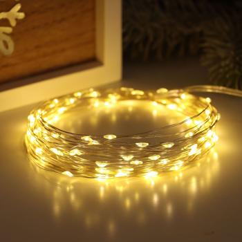 Preview: Lot de 2 micro guirlandes lumineuses LED de 10 m avec 100 LED blanc chaud : à piles, avec télécommande, 8 modes d’éclairage et minuterie pour une décoration chaleureuse