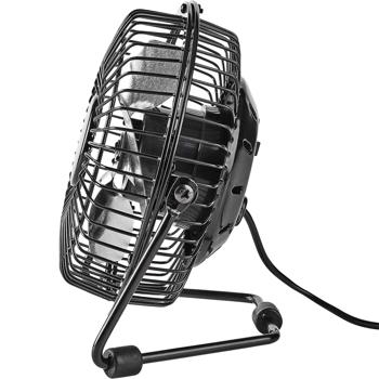 Preview: Ventilateur de table USB compact en métal noir, mini ventilateur pour bureau et ordinateur portable, orientable à 360°, robuste et efficace, 3 W, USB-A