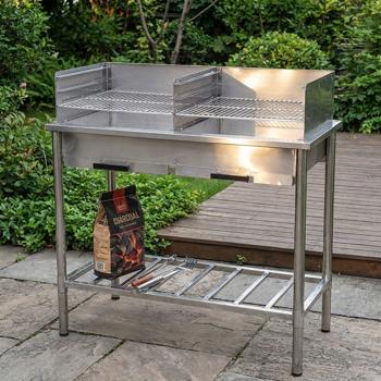 Edelstahl Holzkohlegrill für die Outdoorküche - Doppel-Grillrost getrennt höhenverstellbar - Grillstation mit Ascheschubladen & Ablage