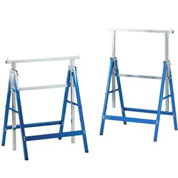 Preview: Set di 2 cavalletti pieghevoli regolabili in altezza 800–1300 mm, robusta struttura in acciaio a sezione quadra con portata fino a 200 kg, pieghevole salvaspazio con certificazione TÜV/GS