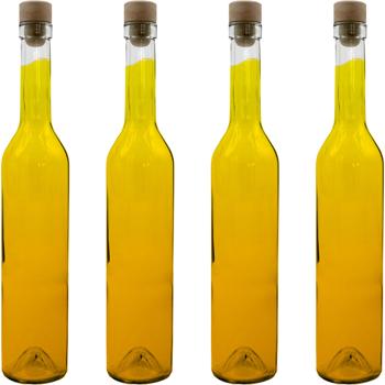 Preview: Set of 4 glass bottles 500 ml with cork stopper – transparent glass liqueur bottles for filling & storage, reusable
