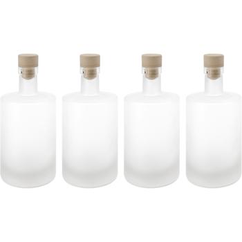Set of 4 glass bottles 500 ml with cork closure – Matte glass liqueur bottles for filling & storage, reusable