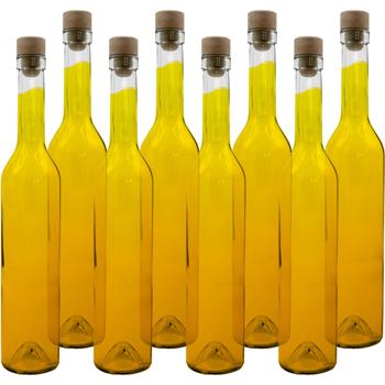 Set of 8 glass bottles 500 ml with cork closure – transparent glass liqueur bottles for filling & storage, reusable