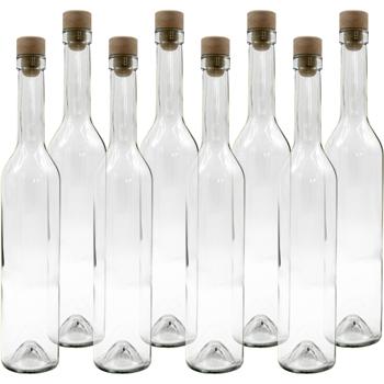 Preview: Set of 8 glass bottles 500 ml with cork closure – transparent glass liqueur bottles for filling & storage, reusable