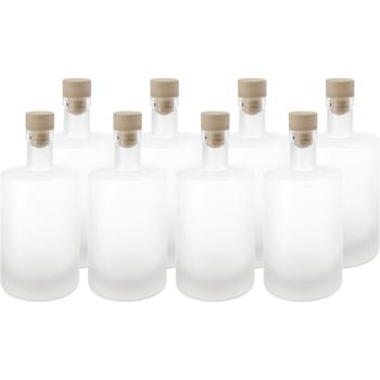 Set of 8 glass bottles 500 ml with cork closure – matte glass liqueur bottles for filling & storing, reusable