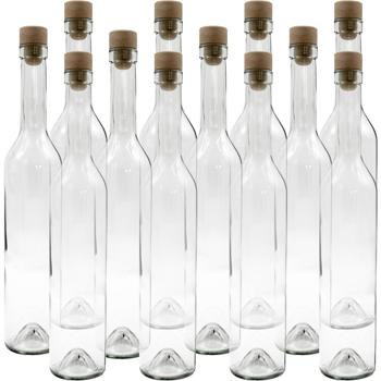 Preview: Set of 12 glass bottles 500 ml with cork closure - transparent glass liqueur bottles for filling & storing, reusable