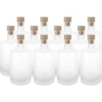 Set of 12 500 ml glass bottles with cork closure – matte glass liqueur bottles for filling & storage, reusable