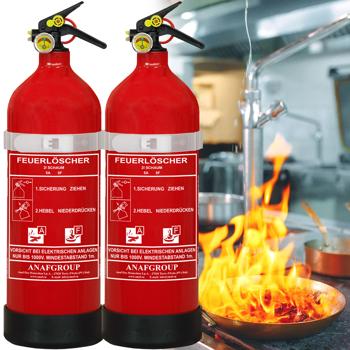 Set of 2 2L foam fire extinguishers, fluorine‑free, fire class A/F, extinguisher with manometer & wall bracket, 5A 5F, fat fire extinguisher