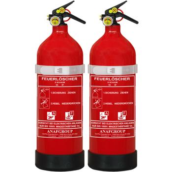 Preview: Set of 2 2L foam fire extinguishers, fluorine‑free, fire class A/F, extinguisher with manometer & wall bracket, 5A 5F, fat fire extinguisher