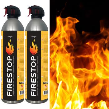 Set of 2 Firestop extinguishing sprays, fire class A/F, fluorine-free, 600 ml, grease fire extinguisher for cooking oil up to 5 L – Compact & safe, 5A 5F
