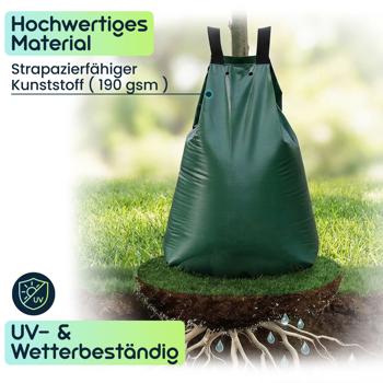 Preview: 6er-Set Baum-Bewässerungssack 75L Wassersack für Bäume - UV- & Wetterbeständiger PE Wasserbeutel mit Reissverschluss & 2 Ösen - 9h Tröpfchenbewässerung