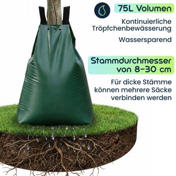 Preview: 6er-Set Baum-Bewässerungssack 75L Wassersack für Bäume - UV- & Wetterbeständiger PE Wasserbeutel mit Reissverschluss & 2 Ösen - 9h Tröpfchenbewässerung