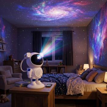 Preview: Sternenhimmel Projektor Astronaut mit Bluetooth Lautsprecher, Galaxy Projektor mit 14 Farbeffekten, Fernbedienung & Timer, Nachtlicht für Schlafzimmer