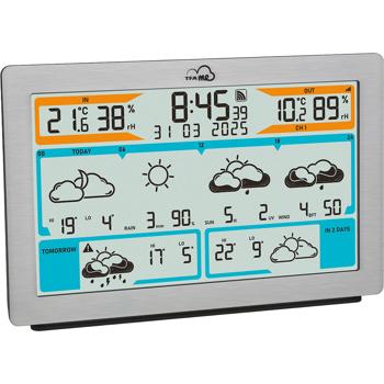 Preview: Station météo radio WLAN précise avec prévisions Wetter.com, thermomètre numérique, hygromètre, alertes – stable et précise, aspect métal
