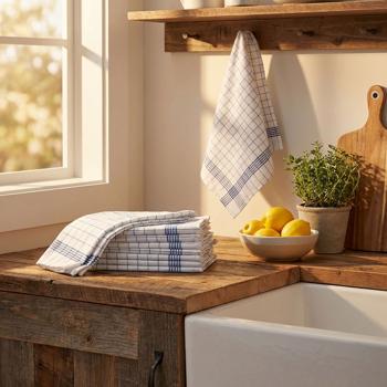 Preview: 20er-Set Geschirrtücher aus 100% Baumwolle, 50x70 cm - Blau Kariert - Saugstarke Küchentücher für Haushalt & Gastro, Oeko-Tex, Premium Abtrockentücher