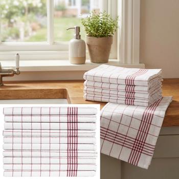 10er-Set Geschirrtücher aus 100% Baumwolle, 50x70 cm - Rot Kariert - Saugstarke Küchentücher für Haushalt & Gastro, Oeko-Tex, Premium Abtrockentücher