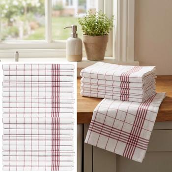 20er-Set Geschirrtücher aus 100% Baumwolle, 50x70 cm - Rot Kariert - Saugstarke Küchentücher für Haushalt & Gastro, Oeko-Tex, Premium Abtrockentücher