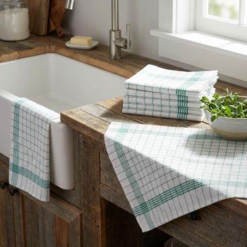 Preview: 10er-Set Geschirrtücher aus 100% Baumwolle, 50x70 cm - Grün Kariert - Saugstarke Küchentücher für Haushalt & Gastro, Oeko-Tex, Premium Abtrockentücher