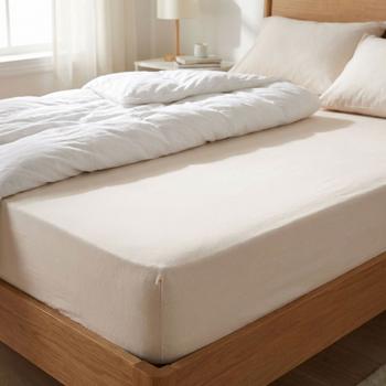 Preview: Lenzuolo coprimaterasso premium per letto boxspring e letto ad acqua - colore naturale, 140-160x220 cm - 190 g/m2 cotone/elastan - bordo alto 40 cm - Oeko-Tex - non richiede stiratura & morbido