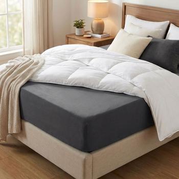 Preview: Lenzuolo con angoli premium per letto boxspring e letto ad acqua - antracite, 140-160x220 cm - 190 g/m2 cotone/elastan - bordo 40 cm - Oeko-Tex - non stiro & morbido