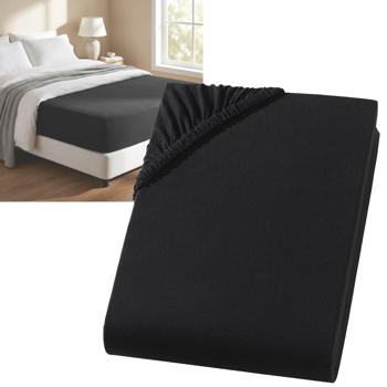 Premium fitted sheet for box-spring bed & waterbed - Black, 140-160x220 cm - 190 g/m2 cotton/elastane - 40 cm skirt height - Oeko-Tex - Non-iron & soft