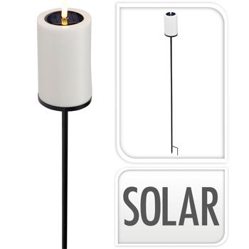 Preview: Candela solare LED con picchetto, luce gialla a effetto fiamma: decorazione da giardino per esterno, illuminazione elegante per fuori – lampada solare d’atmosfera
